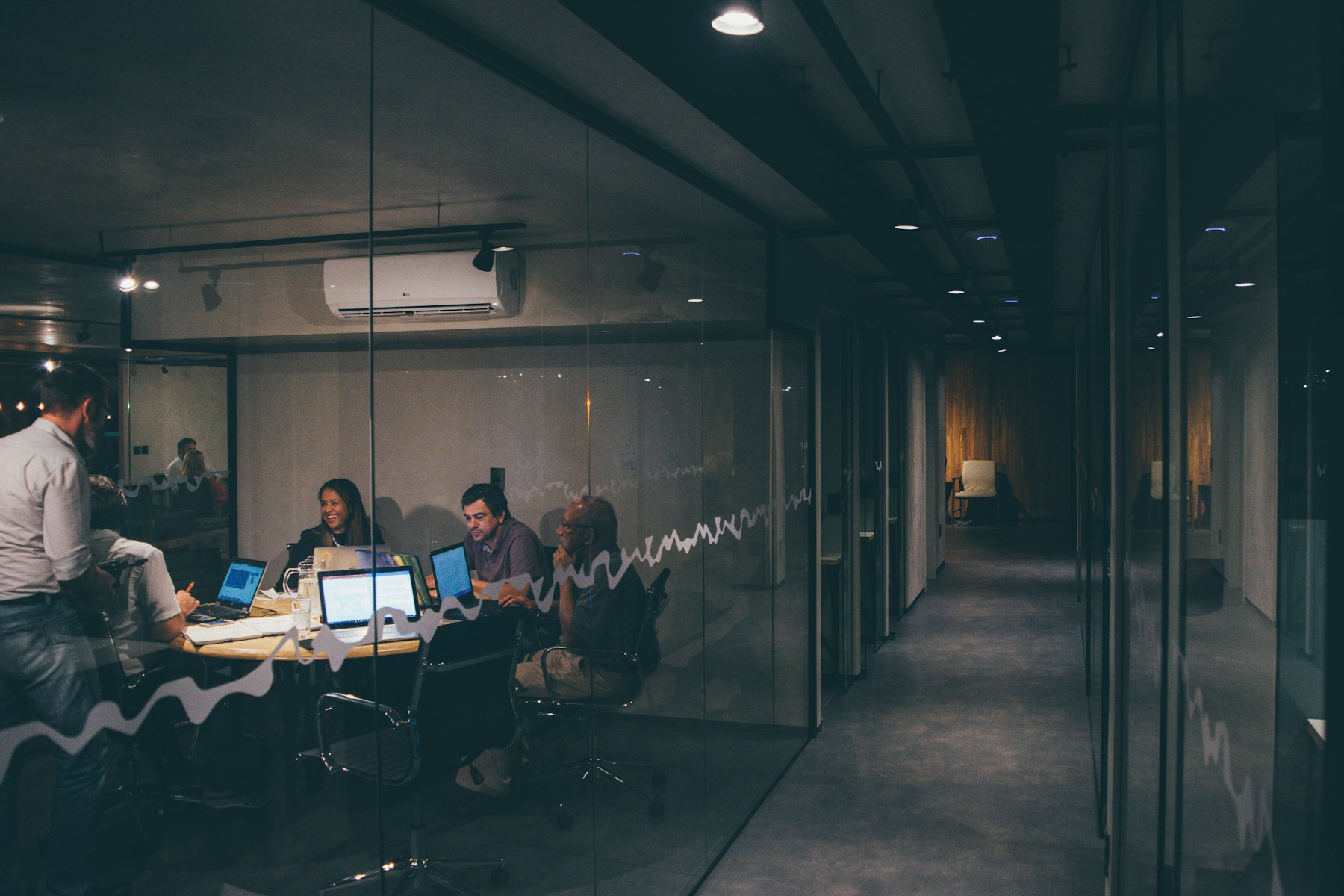 A team reviewing company operations together